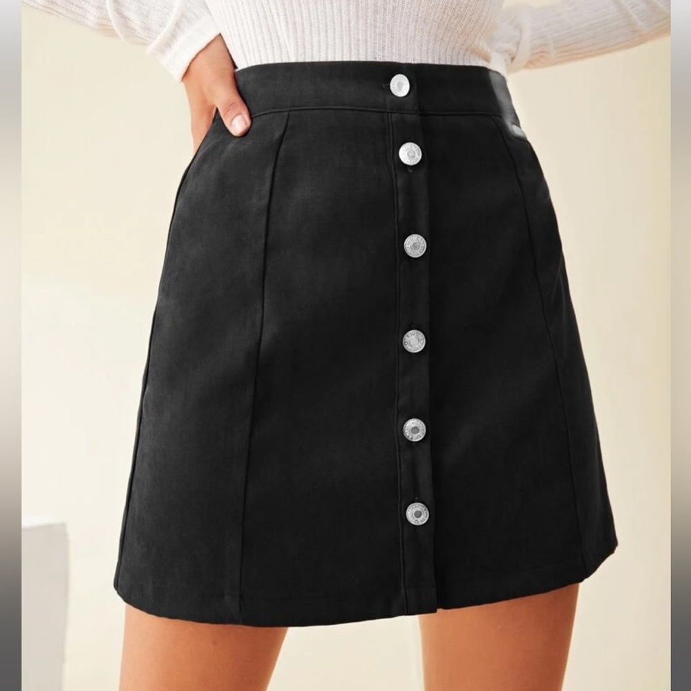 SHEIN Black Button Front A-line High Waist Solid Mini Skirt